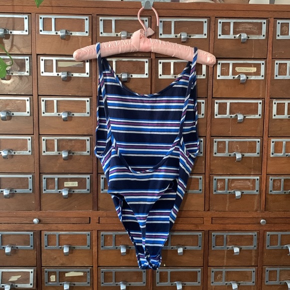TNA Blue Red Striped Bodysuit Size Medium - Picture 3 of 6